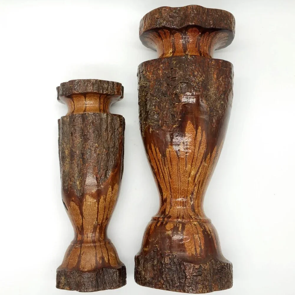 3 Vintage Chrysanthemum Wood Candle Stick Holders, Ikebana Vases, Decor